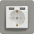 Sedna outlet with double USB charger (white insert, concrete matte frame)